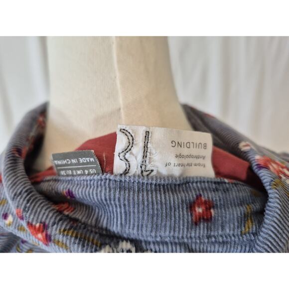 Anthropologie Building 18 Womens Blue Floral Corduroy Blouse Top US 4 - Picture 7 of 7